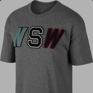 Nike Gray Short-Sleeve Tee with Multicolor NSW Lettering
